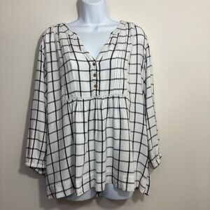 Wrangler Black and White Checkered Babydoll Pheasant Blouse SzXL Coastal Cowgirl